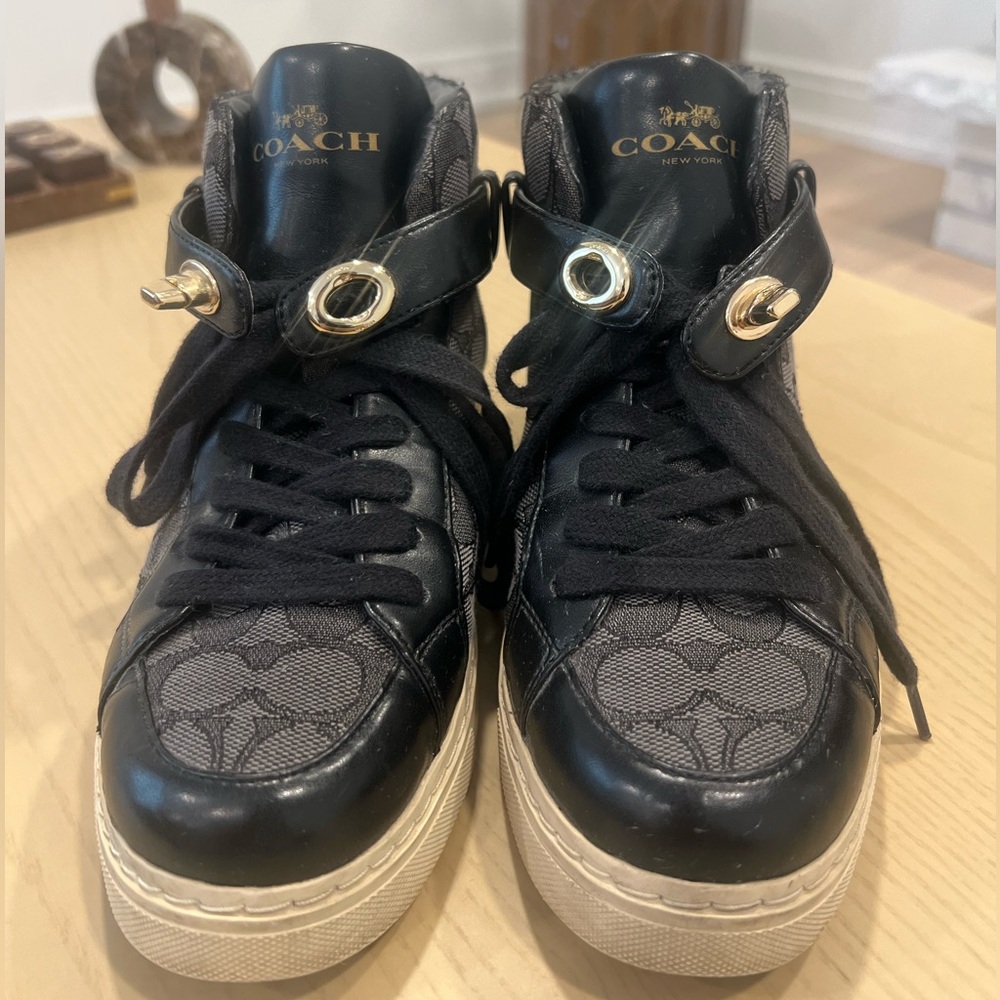 Coach Black and Gold High-Top Sneakers